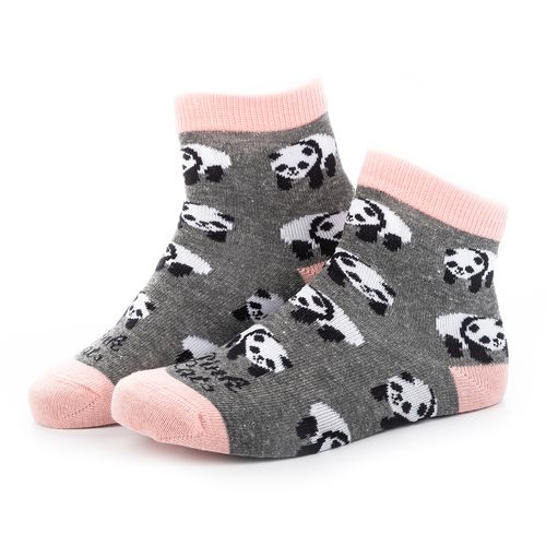 Par de  Meia Pink Cats Infantil Cinza com Pandas