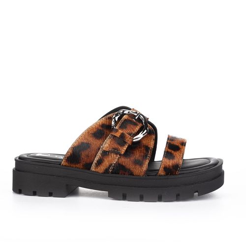 Slide Tanara  em Couro Flatform Animal Print