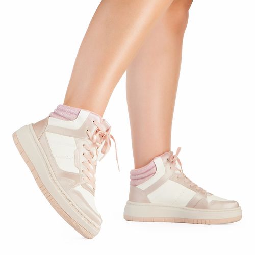Tênis Pink Cats Infantil de Cano Alto Bege e Rosa